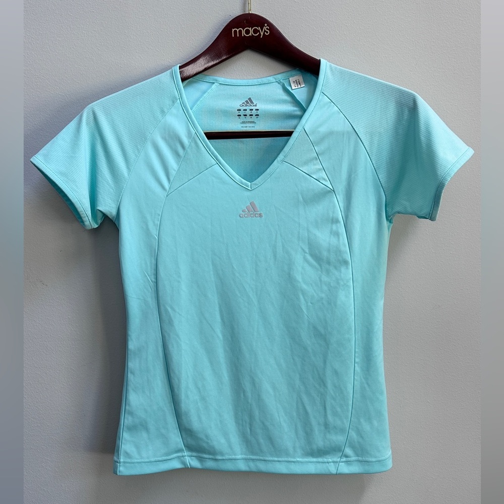 adidas woman blue short sleeve active top size S